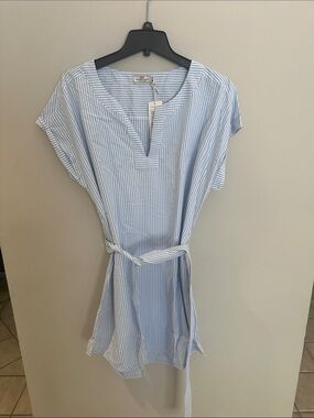 Vineyard Vines Light Blue and White Striped Cotton Tie-Waist Dress